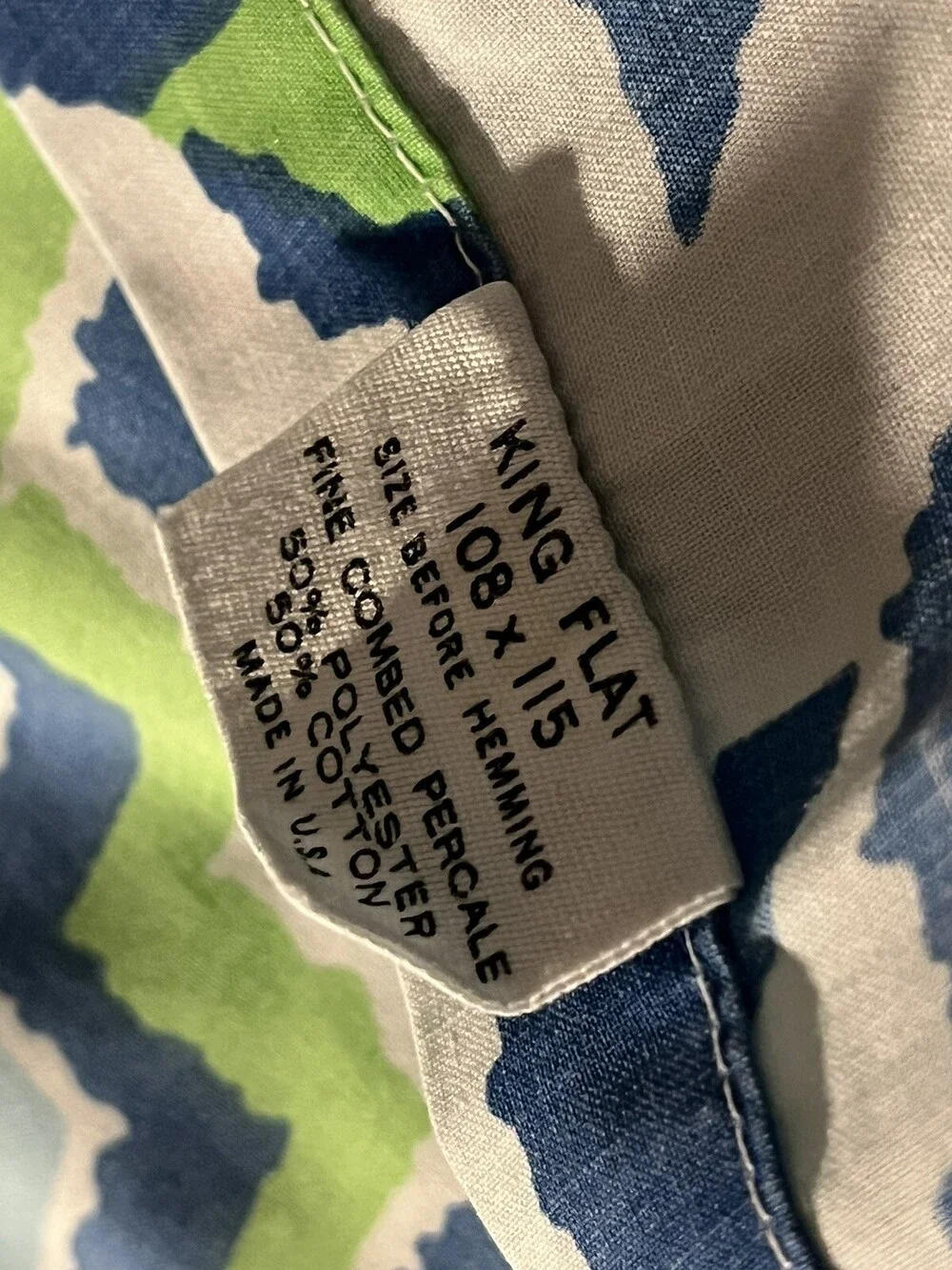 VTG Yves Saint Laurent Fieldcrest Blue Green Desert Song 70s King Flat Bed Sheet